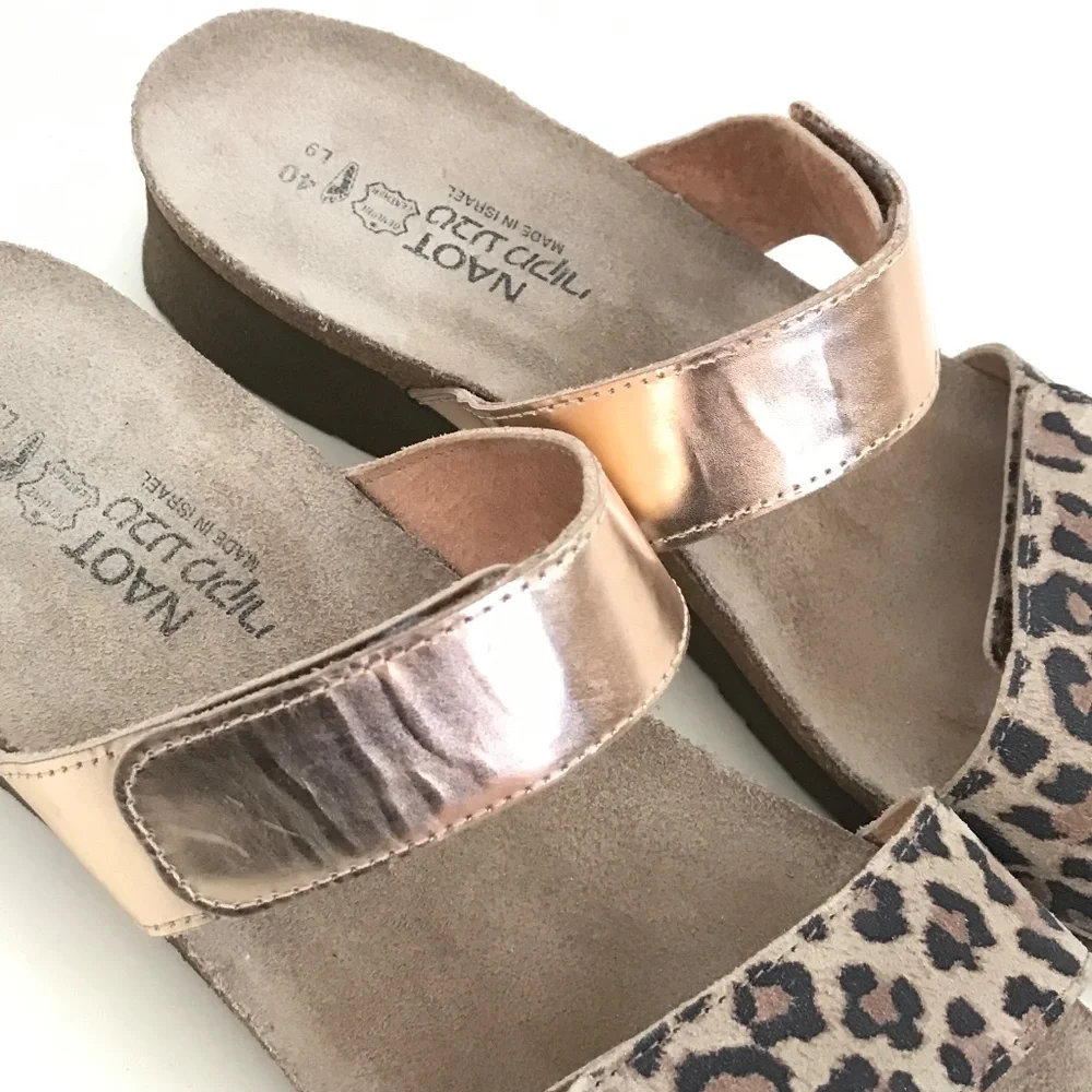 NAOT Leopard Print Sandal Leather Metallic Rose Gold Althea Women’s Size 9